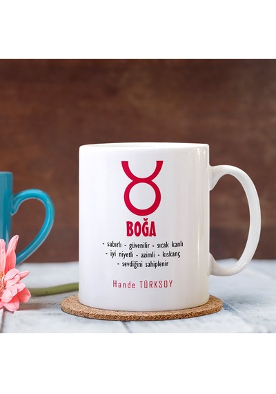 Boğa Burcu Beyaz Kupa Bardak