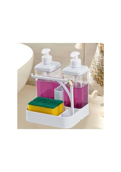 Sıvı Sabunluk Ve Seti - Yüzük Bez Askılı Sünger Hazneli 2x350 Ml 2li Sıvı Sabunluk Diğer