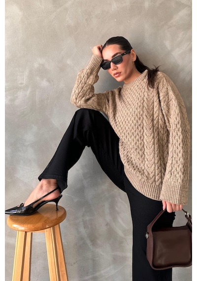 Madmext Vizon Bisiklet Yaka Örme Triko Kazak Mg2262 Vizon