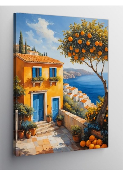 Kanvas Tablo Mavi Kapılı Sahil Evi 70cmx100cm
