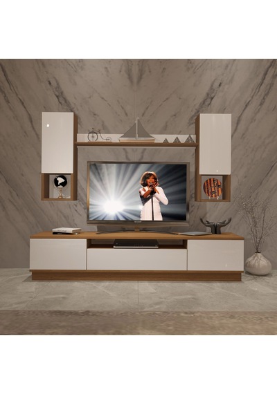 Decoraktiv Trendstyle 5das Mdf Tv Ünitesi Tv Sehpası - Ceviz Beyaz Ahşap - Beyaz