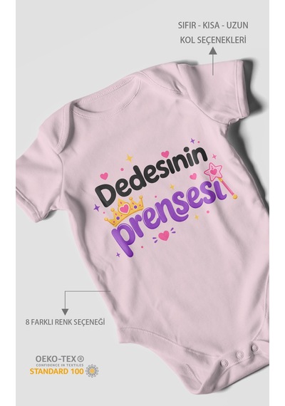 Morivokids Dedesinin Prensesi Kısa Kollu Bebek Body %100 Pamuk Bebe Pembe