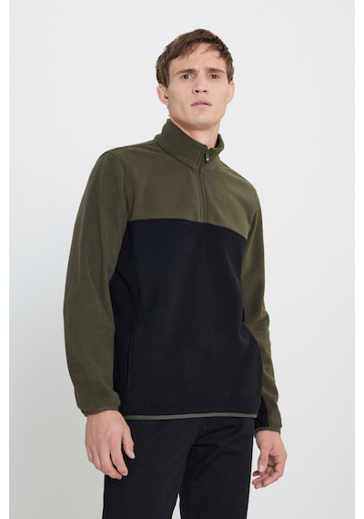 AC&Co / Altınyıldız Classics Erkek Hakı-sıyah Standart Fit Dik Yaka İçi Polarlı Çift Renk Polar Sweatshirt Haki - Siyah