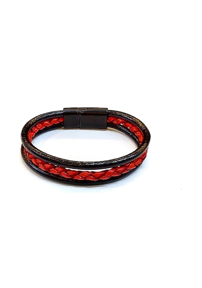 Crimson Double Braid Kırmızı Örgü Detaylı Siyah Deri Erkek Bileklik-1423 Antrasit