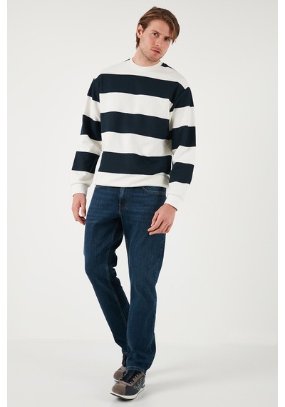 Buratti Pamuklu Çizgili Regular Fit Bisiklet Yaka Erkek Sweat 5905790 Lacivert
