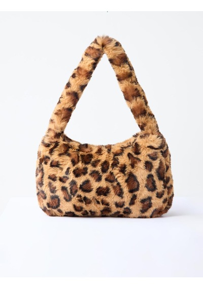Jimmy Key Kahverengi Leopar Desenli Peluş Omuz Çantası 5ww375531800