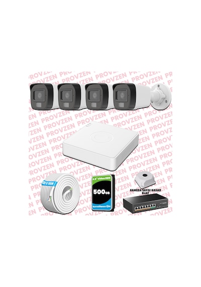 Provzen Hikvision 4 Kameralı Ip Full Hd Renkli Güvenlik Kamerası Mikrofonlu