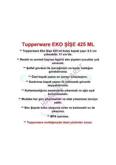 Tupperware Eko Şişe 425 Ml Matara Suluk Eco Water Bottle Hsgl Çok Renkli