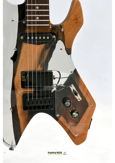 Elektro Gitar X Kasa Custom Epoksi & Yıllanmış Ağaç Kişiye Özel Yıllanmış Ceviz Şeffaf