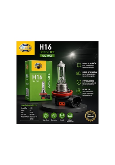 H16 Long Life 12v 19w Uzun Ömürlü Sis Farı Ve Gündüz Farı Ampulü  Tekli