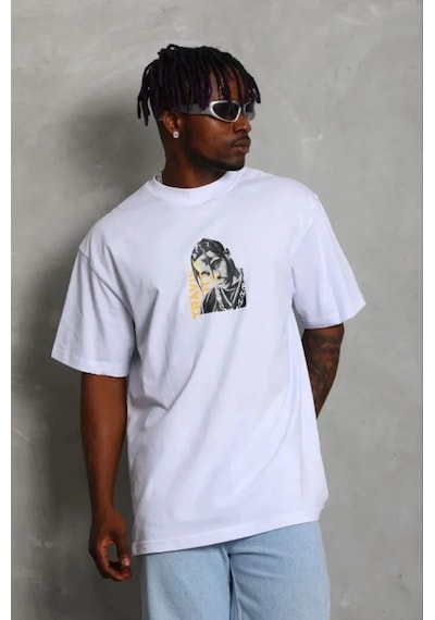 Modi Erkek Baskılı T-shirt Kısa Kol Bisiklet Yaka Regular Fit Rahat Kalıp Günlük Tişört - Beyaz - Mymg185495