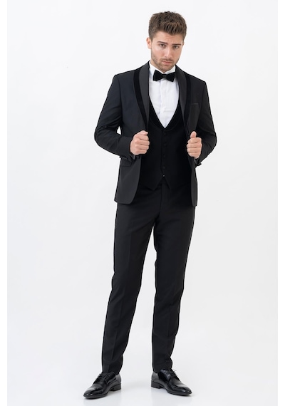White Stone Meksiko D112 Şal Yaka Slim Fit Damatlık Takım Elbise Siyah - 44 Siyah