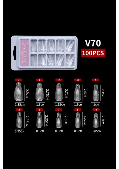 10 Farklı Boy 100 Adet Ölçekli Poly Jel Kalıp Tips Farklı Şekillerde Poly Jel Kalıp Tips V70-sadecetırnak