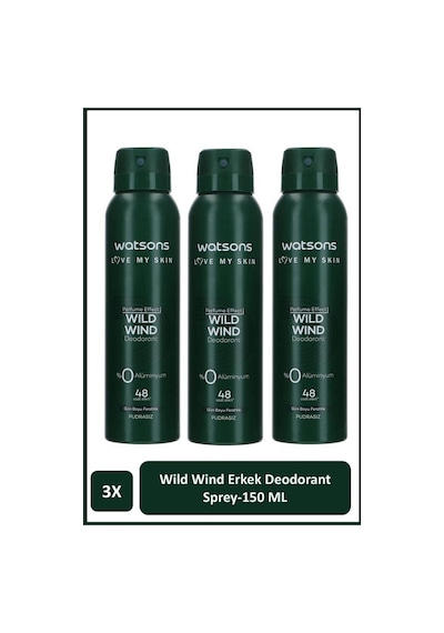Watsons Wild Wind Deodorant Sprey Erkek Pudrasız 3 150 Ml