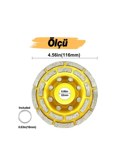 Kalite Beton Mermer Granit Taşlama Elmas Çanak Disk Yüzey Silme Temizleme Çift Sıra Segmanlı 115 Mm