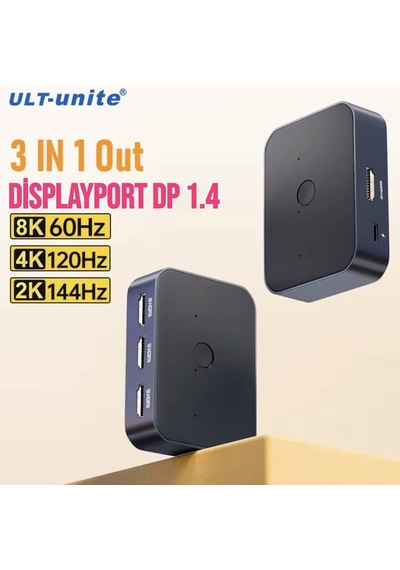 Ult-unite 8k Displayport 1.4 Anahtar 3'ü 1 Arada Splitter Dağıtıc