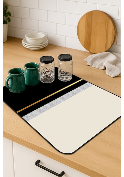 Siyah Modern Microfiber Bulaşık Kurutma Kurulama Matı Mm009