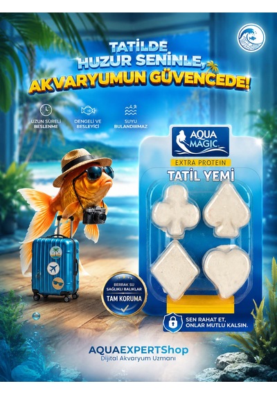 Akvaryum Balık Tatil Yemi - Dörtlü Yem - Yavaş Salınım - Ekstra Protein - Balıklarınız Güvende Kalsın