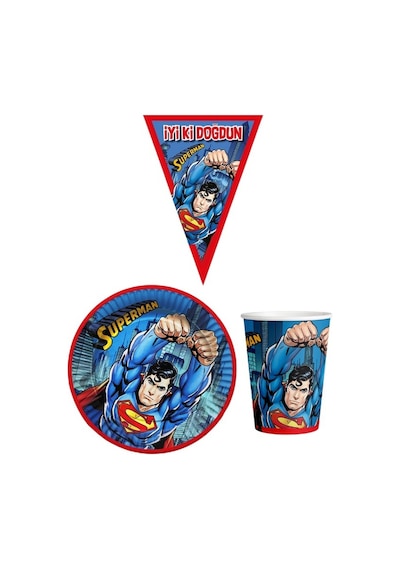 Superman 8 Kişilik Erkek Doğum Günü Mini Set Erkek Çocuk Parti Seti