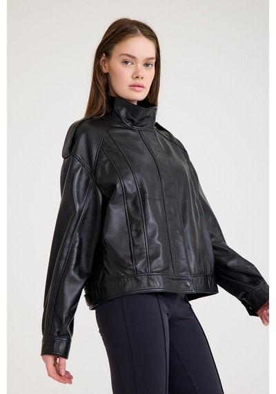 Oversize Bayan Deri Ceket Vb-12-bk-2828-24083 Siyah
