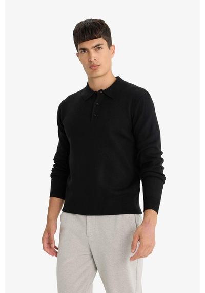 Defacto Standart Fit Polo Yaka Triko Kazak F1523ax25aubk27 Siyah
