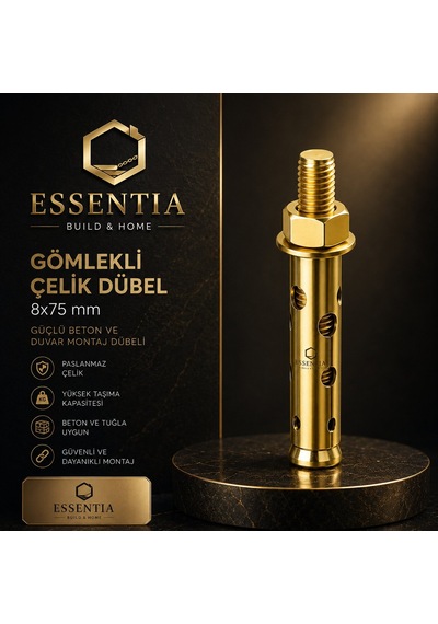Gömlekli Çelik Dübel 8x75 Mm Güçlü Beton Ve Duvar Montaj Dübeli 5 Adet Çoklu Renk