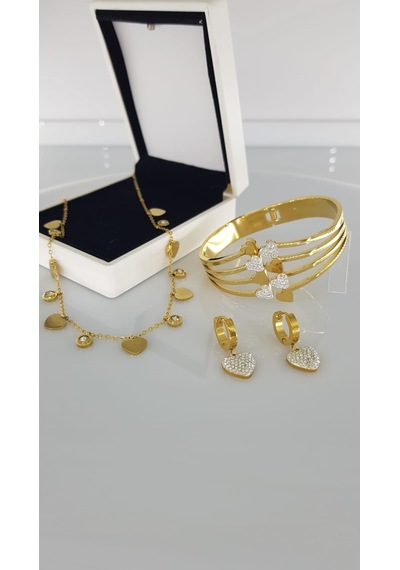 Kalpli Gold Rengi Çelik Takı Seti Gümüş - Rose Gold