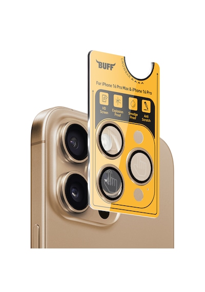 Buff Apple Uyumlu iPhone 16 Pro Max / 16 Pro Titanyum Lens Koruyucu Gold Brown
