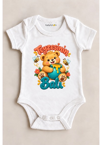 Babylimon Teyzesinin Balı Beyaz Kısa Kollu Çıtçıtlı Bebek Zıbını Beyaz - 930083856 Beyaz