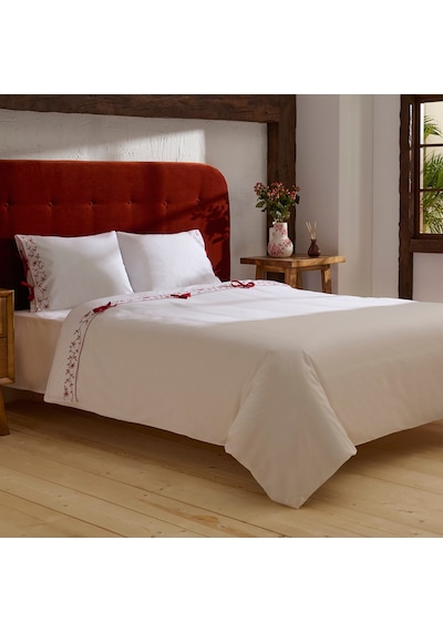 Karaca Home Calia %100 Pamuk Nakışlı Çift Kişilik Nevresim Takımı Beyaz Beyaz