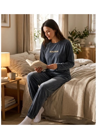Kadın Füme Kadife Pijama Takımı