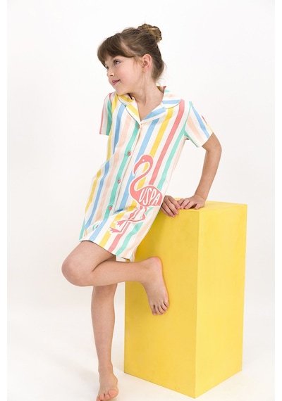 U.s. Polo Assn Lisanslı Striped Vanilya Kız Çocuk Elbise 5274-27047 Ekru