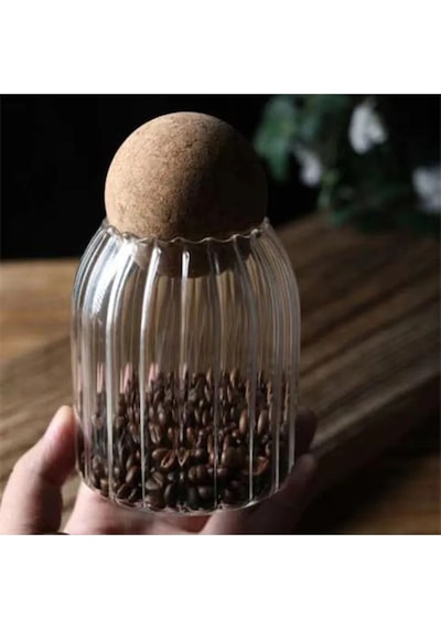 3'lü Mantar Kapaklı Çizgili Cam Kavanoz 500 Ml Şeffaf