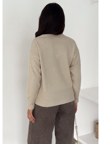 Noa & Noa Kadın V Yaka Triko Kazak Cozy Neutral Bej