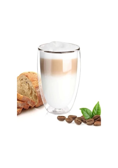 4lü Çift Cidarlı Cam Bardak 300 Ml Pipetli Çay Kahve Sunum Bardağı Isıya Dayanıklı Kupa Bardak Seti