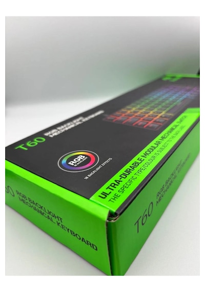 T60 Siyah Renk Mavi Switch Rgb Mekanik Kablolu Driverli Oyuncu Klavyesi T60 Mini Türkçe Q Klavye