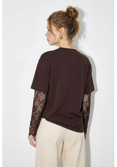 Shade Kadın Bisiklet Yaka Dantel Kollu Oversize Pamuklu T-shirt 1049 60286075 - Acı Kahve Acı Kahverengi Shade Kadın Bisiklet Yaka Dantel Kollu Oversize Pamuklu T-shirt 1049 60286075 - Acı Kahve Acı Kahverengi