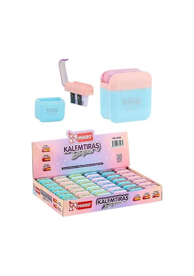 Artlantis Kalemtıraş Çift Bıçaklı Hazneli 6 Renk 1 Paket Mk-2040 Pastel Renkler İki Bıçaklı Jumbo Kalemtraş Ka