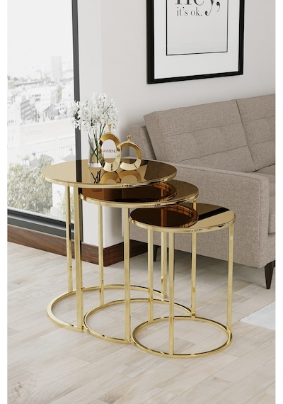 Liv Çelik Kapi Aksesuarlari Gold Bronz Aynalı Zigon Sehpa Altın