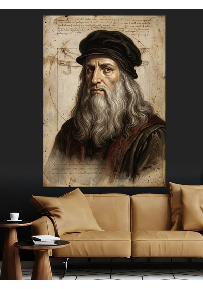 Leonardo Da Vinci Sanatsal Portre Çizimi Dekoratif Kanvas - Mdf Ahşap Tablo