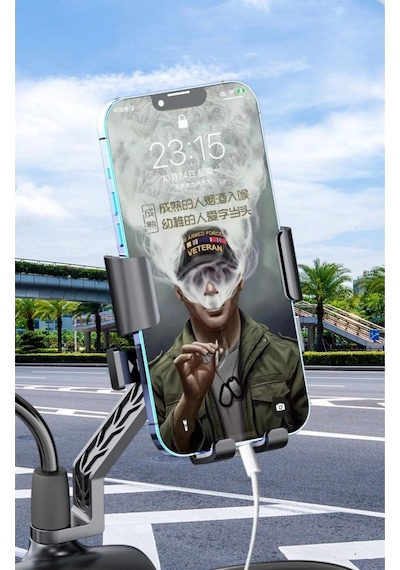 Ayarlanabilir Bisiklet Scooter Motosiklet Otomatik Tuşlu Motorsiklet Ayna Bağlantılı Telefon Tutucu
