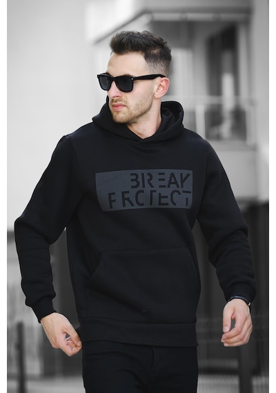 Oksit Break Üç İplik Şardonlu Baskılı Kapüşonlu Erkek Sweatshirt 001