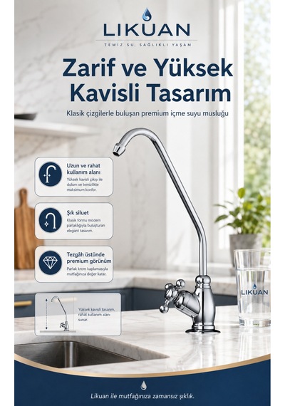 Ncpv633cp Nsf Ansı 61 Sertifikalı Krom Ro Su Arıtma Musluğu Çapraz Kollu Premium Musluk Gümüş