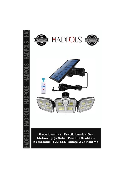 Gece Lambası Pratik Lamba Dış Mekan Işığı Solar Panelli Uzaktan Kumandalı 122 Led Bahçe Aydınlatma