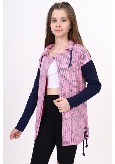Toontoy Kız Çocuk Komple Baskılı Hırka Pembe