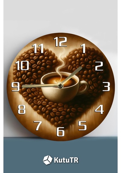Sessiz Yuvarlak Ahşap Duvar Saati, Kuvars Coffe Desen 2d Sdw2021 Renkli