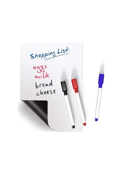 Dünya Magnet Magnetli Kalemli Buzdolabı Notluk 25x35 Cm - Magnet Planlayıcı Buzdolabı Not Panosu + 2 Kalem 1bw-beyaz