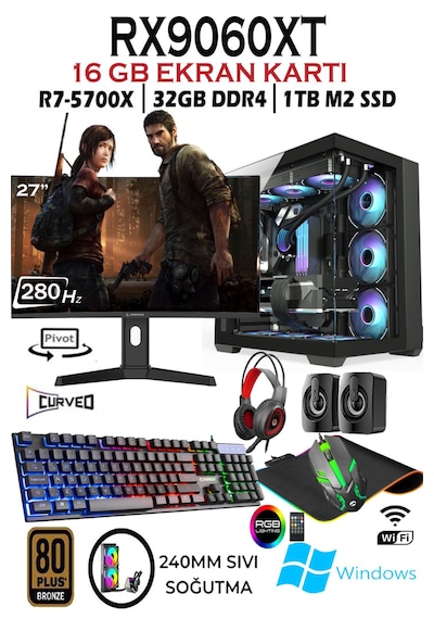 Apphirex TC99 R7-5700X 32 GB 1 TB SSD 16 GB RTX9060 XT  27'' Masaüstü Oyuncu Bilgisayarı