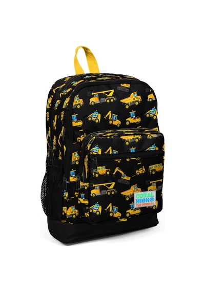 Coral High Kids Siyah Sarı İş Makinesi Desenli 3 Lü Okul Çanta Seti Set0123475