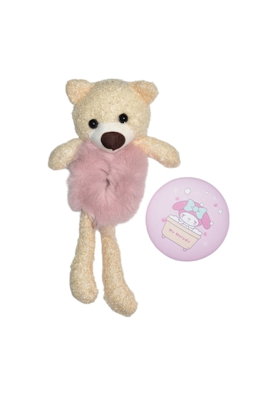 Ayıcıklı Peluş Kız Çocuk Lastik Toka & Ayna Seti Pembe
